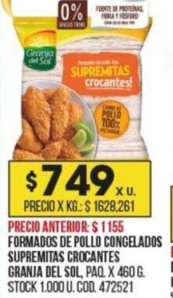 Coto Formados de Pollo Congelados Supremitas Crocantes Granja del Sol oferta