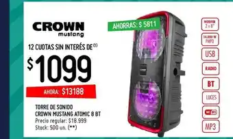 Walmart Crown Mustang Torre De Sonido Atomic 8 BT oferta
