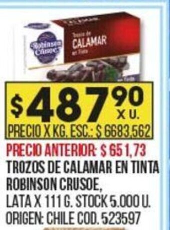Coto Trozos de Calamar En Tinta Robinson Crusoe oferta