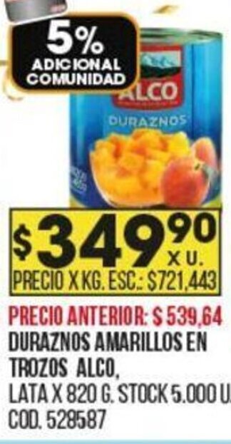 Coto Duraznos Amarillos en Trozos Alco oferta