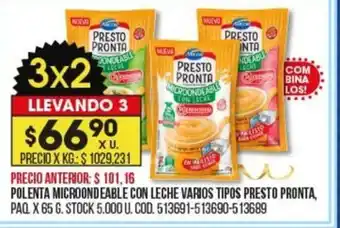 Coto Polenta Microondeable Con Leche varios Tipos Presto Pronta oferta