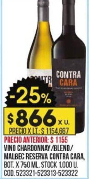 Coto Vino Chardonnay/Blend/Malbec Reserva Contra Cara oferta