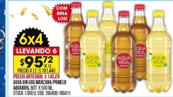 Coto Agua Sin Gas Manzana/Pomelo Aquarius oferta