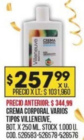 Coto Crema Corporal Varios Tipos Villeneuve oferta