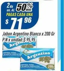 Supermercados Comodin Jabon argentino blanco x 200 gr 2da un. al 50% desc oferta