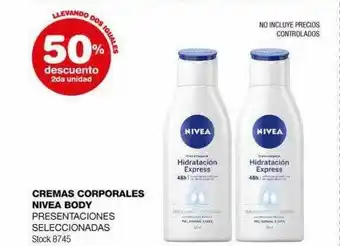 Atomo Conviene Cremas corporales nivea body 50% descuento 2da unidad oferta