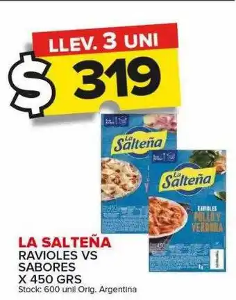 Carrefour Maxi La salteña ravioles vs sabores oferta