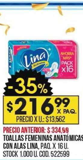 Coto Toallas femeninas anatómicas con alas lina oferta