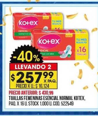 Coto Toallas femeninas esencial normal kotex oferta