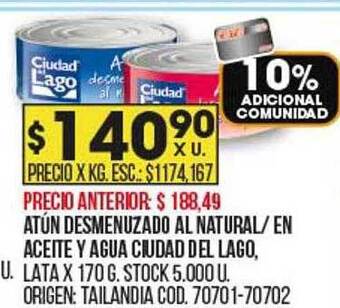 Coto Atún desmenuzado al natural en aceite y agua ciudad del lago oferta