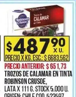 Coto Trozos de calamar en tinta robinson crusoe oferta