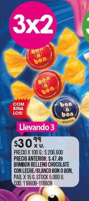 Coto Bombón relleno chocolate con leche blanco bon o bon oferta