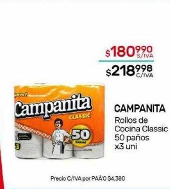 Nini Mayorista Campanita rollos de cocina classic 50 paños oferta