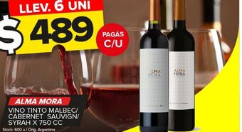 Carrefour Maxi Alma Mora Vino Tinto Malbec Cabernet Sauvign Syrah x 750 cc oferta
