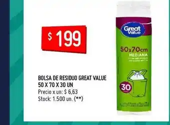 Walmart Great Value Bolsa De Residuo 50 x 70 x 30 un oferta
