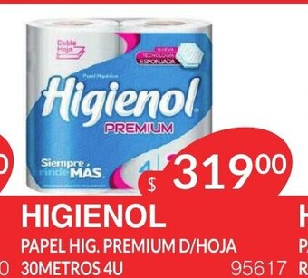 Masivos Higienol Papel Hig. Premium D/Hoja 30 Metros 4u oferta