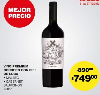 Atomo Conviene Vino Premium Cordero Con Piel De Lobo oferta
