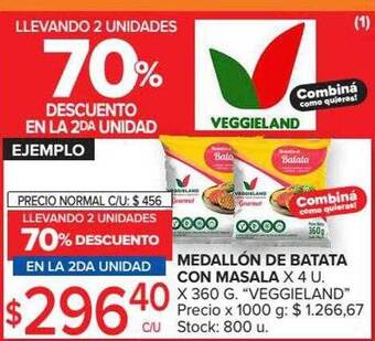 Carrefour 70% descuento en la 2da unidad medallón de batata con masala veggieland oferta