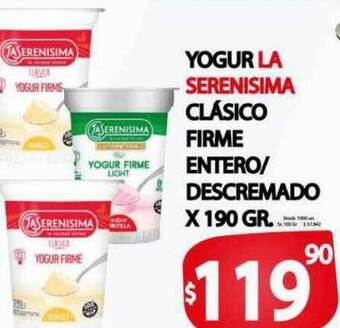 Supermercados Becerra Yogur la serenisima clásico firme entero descremado oferta