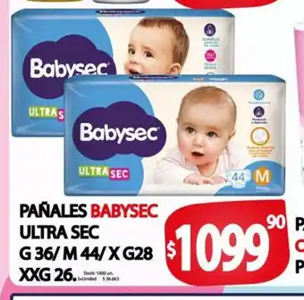 Supermercados Mariano Max Pañales babysec Ultra Sec G 36/ M 44/ x G28 XXG 26 oferta