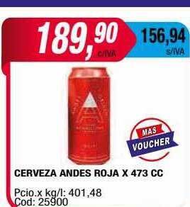 Maxiconsumo Cerveza andes roja x 473 cc oferta