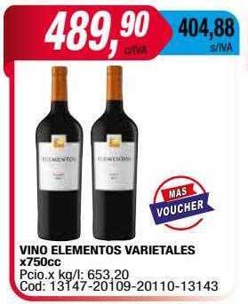 Maxiconsumo Vino elementos varietales x750cc oferta