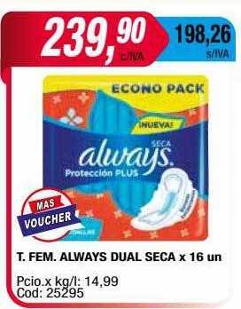 Maxiconsumo T. fem. always dual seca oferta