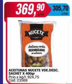 Maxiconsumo Aceitunas nucete vde.desc. sachet x 400gr oferta