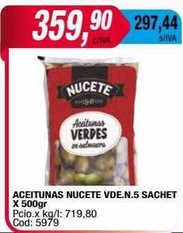 Maxiconsumo Aceitunas nucete vde.n.5 sachet x 500 gr oferta