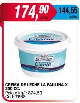 Maxiconsumo Crema de leche la paulina x 200 cc oferta