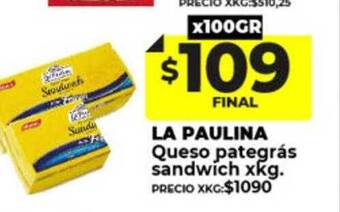 Supermayorista Vital La paulina queso pategrás sandwich oferta