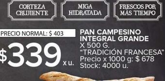 Carrefour Pan campesino integral grande x 500g oferta