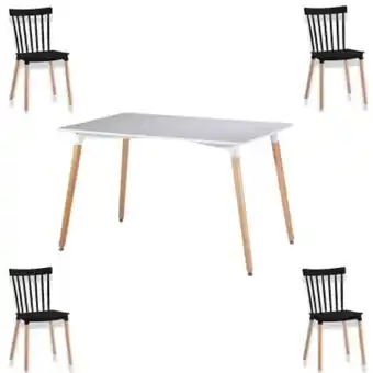 Pinturerías Rex Mesa comedor eames nórdica blanco 120x70cm + 4 sillas windsor negro oferta