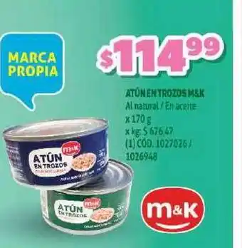 Makro M&K Atún En Trozos 170g oferta