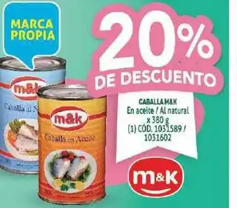 Makro M&K Caballa En Aceite / Al Natural 380g 20% De Descuento oferta