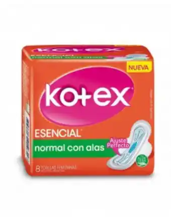 Kotex esencial con alas toallas higiénicas normal x 8