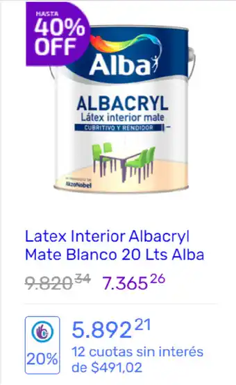 Pinturerías Rex Albacryl Latex Interior Mate Blanco 20lts Alba oferta