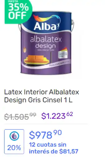 Pinturerías Rex Latex Interior Albalatex Design Gris Cinsel 1L oferta