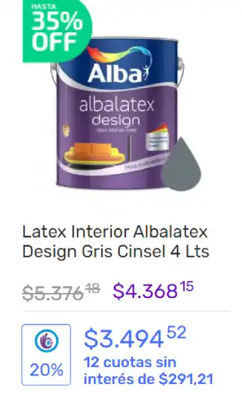 Pinturerías Rex Latex Interior Albalatex Design Amarillo Gris Cinsel 4 Lts oferta