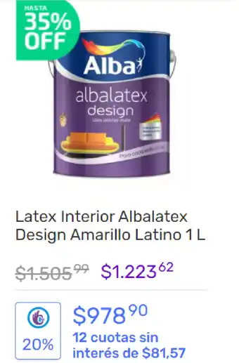 Pinturerías Rex Latex Interior Albalatex Design Amarillo Latino 1L oferta