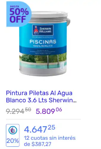 Pinturerías Rex Pintura Piletas Al Agua Blanco 3.6 Lts Sherwin oferta