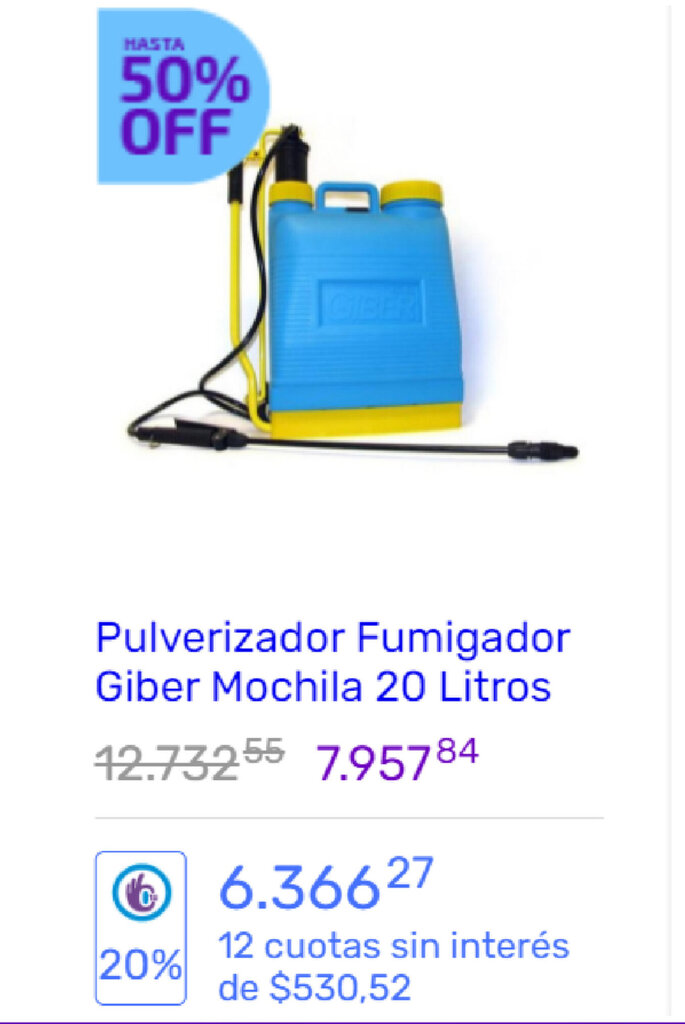 Pinturerías Rex Pulverizador Fumigador Giber Mochila 20 Litros oferta