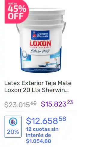 Pinturerías Rex Latex Exterior Teja Mate Loxon 20 Lts Sherwin oferta
