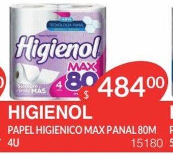 Masivos Higienol Papel Higienico Max Panal 80m 4u oferta