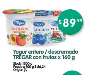 Supermercados Buenos Días Yogur Entero / Descremado Tregar Con Frutas x 160g oferta