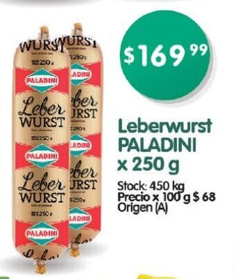 Supermercados Buenos Días Leberwurst Paladini x 250g oferta