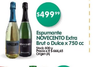 Supermercados Buenos Días Espumante Novecento Extra Brut o Dulce x 750cc oferta