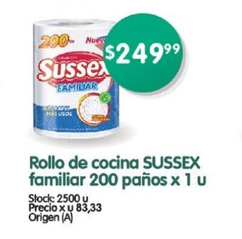 Supermercados Buenos Días Rollo de Cocina Sussex Familiar 200 Paños x 1u oferta