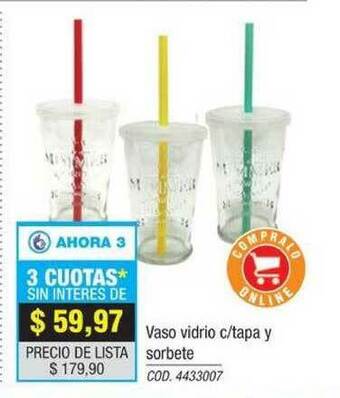 Rio Shop Deco Vaso Vidrio C Tapa Y Sorbete oferta
