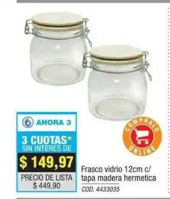 Rio Shop Deco Frasco Vidrio 12cm C Tapa Madera Hermetica oferta